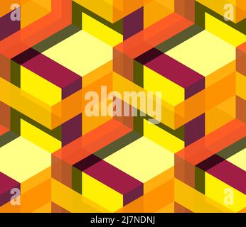 3D illustration de l'axonométrie graphique sans couture motif géométrique abstrait composé de cubes et de rectangles avec ombres Banque D'Images