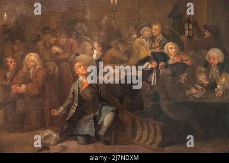 Peinture du progrès du Rake intitulé « The Gaming House » par William Hogarth Banque D'Images