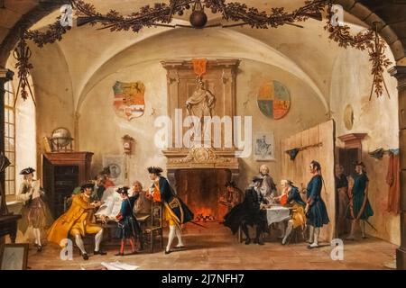 Peinture intitulée 'scène Guardroom' par l'artiste hollandais Cornelis Troost en date de 1747 Banque D'Images