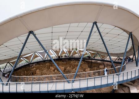 Gobeklitepe, Turquie - Mai 2022 : Göbekli Tepe (Gobeklitepe en anglais), un site archéologique néolithique près de la ville de Sanliurfa en Turquie. Banque D'Images