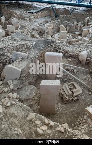 Göbekli Tepe (Gobeklitepe en anglais), un site archéologique néolithique près de la ville de Sanliurfa en Turquie. C'est le plus ancien temple connu du monde Banque D'Images