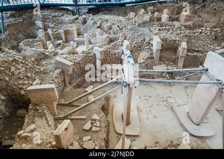 Göbekli Tepe (Gobeklitepe en anglais), un site archéologique néolithique près de la ville de Sanliurfa en Turquie. C'est le plus ancien temple connu du monde Banque D'Images