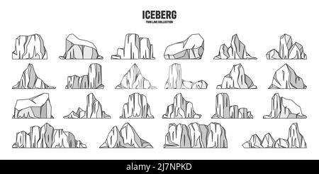 Divers icebergs flottants. Dérive du glacier arctique, bloc d'eau océanique gelée. Des montagnes glacées avec de la neige. Pic de glace de fusion. Paysage enneigé de l'Antarctique Illustration de Vecteur