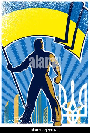 Affiche du porteur du drapeau ukrainien Illustration de Vecteur