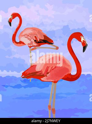 Illustration lumineuse avec flamants roses. Flamingo. Illustration de Vecteur