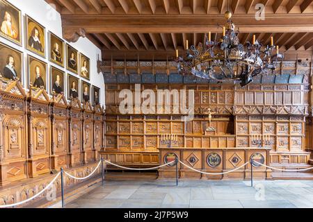 Muenster, Allemagne - 30 avril 2022: Vue panoramique sur la salle Friedenssaal - engl: Salle de la paix - où la paix de westphalie a été signée dans le medi Banque D'Images