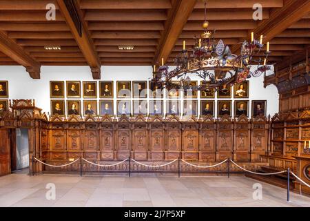 Muenster, Allemagne - 30 avril 2022: Vue panoramique sur la salle Friedenssaal - engl: Salle de la paix - où la paix de westphalie a été signée dans le medi Banque D'Images