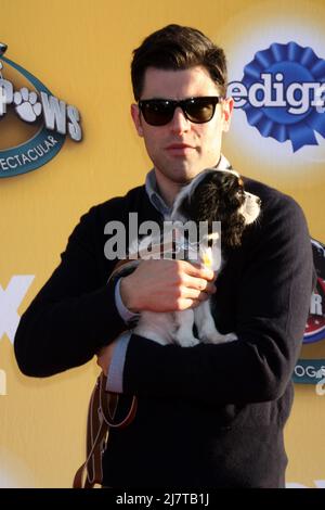 LOS ANGELES - 22 NOVEMBRE : Max Greenfield à la "cause des griffes: All-Star Dog Spectacular" de FOX au Barker Hanger le 22 novembre 2014 à Santa Monica, CA Banque D'Images