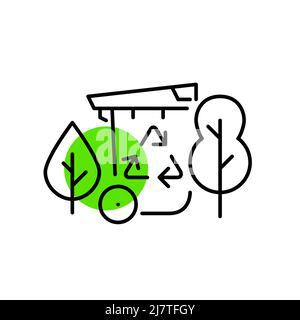 Gestion intelligente des déchets. Conteneur à déchets avec symbole de recyclage et capteurs. Icône de dessin au trait de trait, pixel Perfect, modifiable Illustration de Vecteur