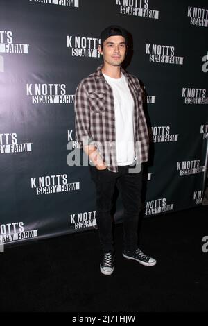 LOS ANGELES - octobre 3 : Tyler Blackburn à la Knott's Scary Farm Celebrity ouverture de VIP à Knott's Berry Farm le 3 octobre 2014 à Buena Park, Californie Banque D'Images