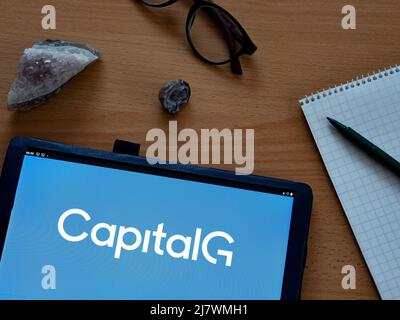 Dans cette photo illustration CapitalG (anciennement Google Capital) appartenant à Alphabet Inc. Logo vu sur une tablette Banque D'Images