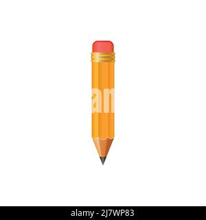 Crayon jaune réaliste en bois avec gomme en caoutchouc. Crayons nets sur fond blanc. Illustration vectorielle Illustration de Vecteur