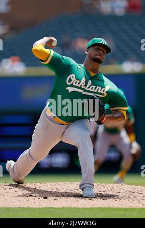 DETROIT, mi - 10 MAI : le lanceur Frankie Montas (47) d'Oakland Athletics affronte les Tigers de Detroit au Comerica Park le 10 mai 2022 à Detroit, Michigan. (Joe Robbins/image du sport) Banque D'Images