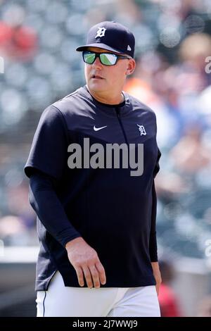 DETROIT, mi - 10 MAI : le manager des Tigers de Detroit A.J. Hinch (14 ans) affronte les Oakland Athletics au Comerica Park le 10 mai 2022 à Detroit, Michigan. (Joe Robbins/image du sport) Banque D'Images