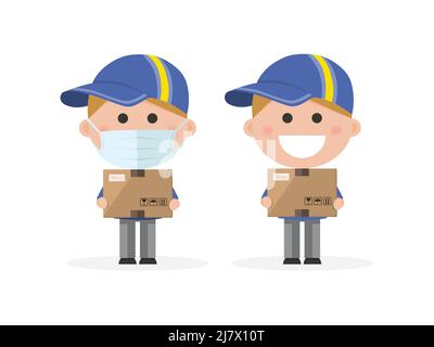 Liveur souriant tenant un colis. Illustration vectorielle Illustration de Vecteur