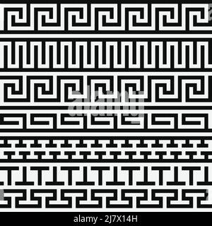 Motif monochrome sans couture de style grec. Texture moderne et élégante. Carreaux géométriques avec décoration méandre. Illustration de Vecteur