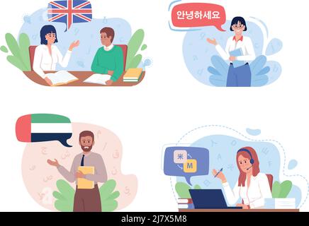 Carrière en linguistique 2D vecteur isolé jeu d'illustrations Illustration de Vecteur
