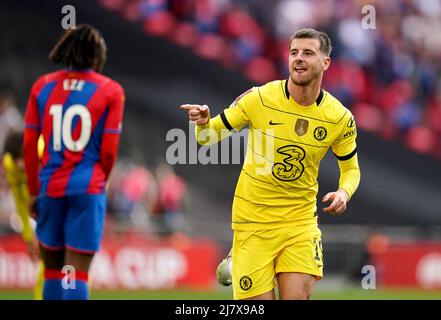 Photo du dossier datée du 17-04-2022, de Mason Mount de Chelsea, après avoir obtenu une note contre Crystal Palace. Une Chelsea fatiguée a passé une première heure sans but, avant que la puissante volonté de Ruben Loftus-cheek ne s'en soit mise à l'impasse. Palace n'a pas pu trouver un autre équipement, et la finition soignée de Mason Mount a scellé la victoire des Blues. Date de publication : le mercredi 11 mai 2022. Banque D'Images