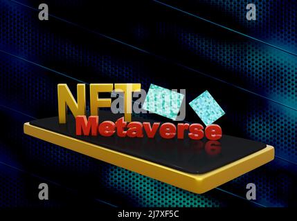 Lettrage NFT et Metaverse avec cryptage art. 3D Banque D'Images