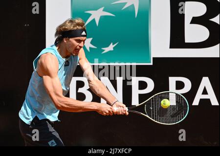 Alexander Zverev (GER) lors du premier tour contre Sebastian Baez (ARG) du tournoi ATP Master 1000 Internazionali BNL d'Italia à Foro Italico le 11 mai 2022 Banque D'Images