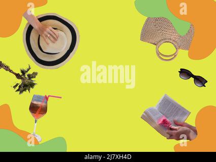 Collage d'accessoires d'été tendance et contemporain Banque D'Images