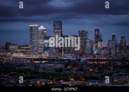 Vue imprenable sur les gratte-ciels du quartier financier de Canary Wharf Banque D'Images