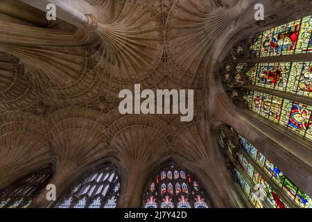 Le travail complexe de John Wastell en vaulne et en bataille tardive dans la 16th c. Nouveau bâtiment à l'extrémité est de la cathédrale de Peterborough Banque D'Images