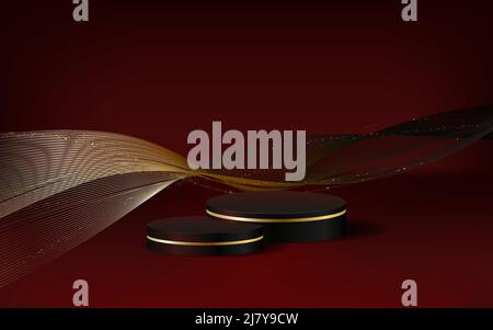 Rouge abstrait, rose cylindre piédestal podium, rouge, rose salle vide, ombre de fenêtre. Illustration de Vecteur