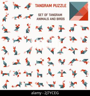 Puzzle Tangram. Ensemble de tangram animaux et oiseaux Illustration de Vecteur