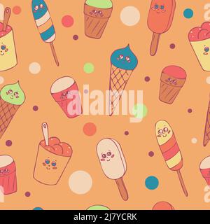 Motif avec différents types de crème glacée de dessin animé Illustration de Vecteur