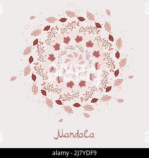 Magnifique Mandala avec différentes feuilles d'automne Illustration de Vecteur