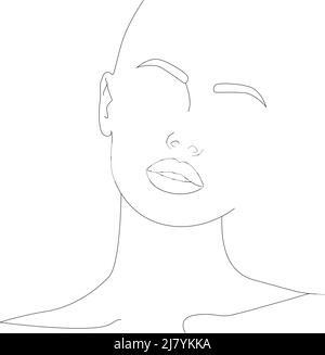 Le visage de la femme dessine une seule ligne sur un fond blanc isolé. Illustration vectorielle. Le visage d'une femme. Portrait du minimalisme. Boho. Illustration de Vecteur