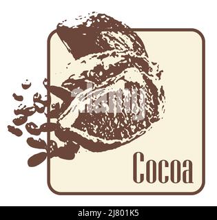 Modèle de logo Natural Food avec dessin de fèves de cacao Illustration de Vecteur