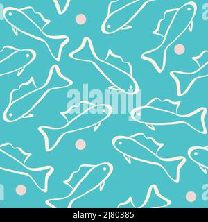 Motif sans couture avec poissons en forme de doodle et créatures marines Illustration de Vecteur