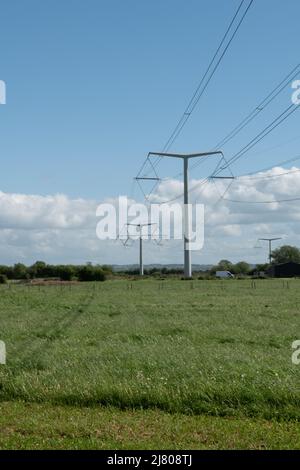 T Pylons formant le lien entre Hinkley point et Avonmouth National Grid Link à Mark, Somerset, Angleterre, Royaume-Uni Banque D'Images