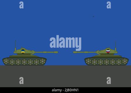 Tank ukrainien contre russe - illustration du vecteur de conflit russo-ukrainien Illustration de Vecteur