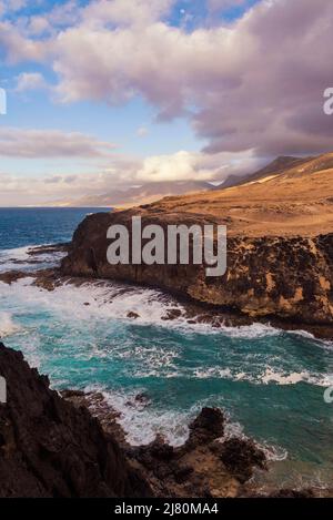 Côte volcanique du parc naturel, Punta Jandia, Fuerteventura, îles Canaries, Espagne Banque D'Images