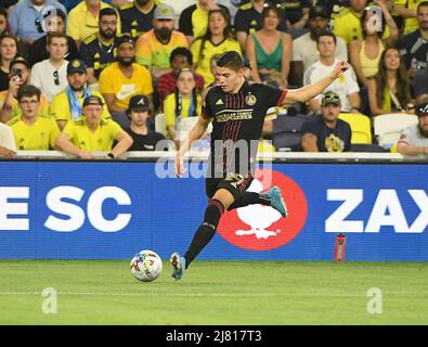 Nashville SC, 11 mai 2022: 11 mai 2022: Le milieu de terrain d'Atlanta United Matheus Rossetto (9) prend un coup de feu sur le but pendant la deuxième moitié d'un jeu MLS entre Atlanta United et Nashville SC à Geodis Park à Nashville TN Steve Roberts/CSM Banque D'Images