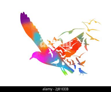 Logo abstrait Flying Seagulls. Mosaïque abstraite colorée d'oiseaux volants. Illustration vectorielle Illustration de Vecteur