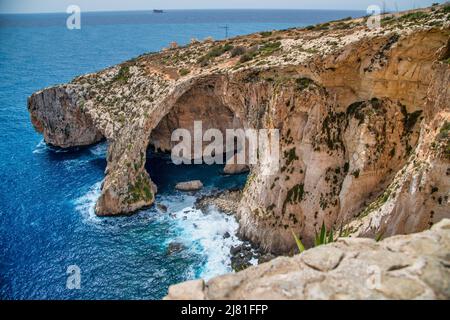 Vue aérienne de la Grotte bleue à Malte. Banque D'Images