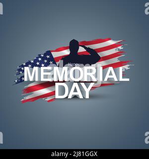 Joyeux jour commémoratif des États-Unis. Soldat américain avec drapeau. Motif vectoriel Illustration de Vecteur
