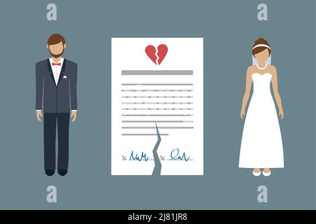 séparation divorce pictogramme info graphique avec contrat de mariage déchiré Illustration de Vecteur