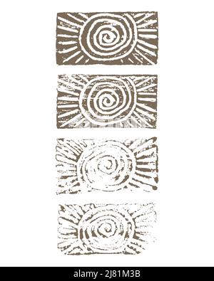 L'ensemble de timbres imprègne un élément solaire isotérique vintage pour le décor et le design, isolé, fond blanc. Illustration vectorielle Illustration de Vecteur