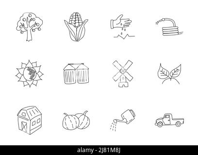 agriculture et agriculture icônes linéaires dessinées à la main Illustration de Vecteur
