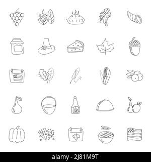 Gribouillages linéaires dessinés à la main de Thanksgiving Illustration de Vecteur