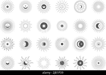 Logo Sun Line. Symbole décoratif bohémien pour logo, emblème et bannière. Symboles géométriques vectoriels du soleil Illustration de Vecteur