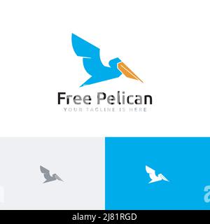 Modèle de symbole de logo Pelican Bird Flying Tour gratuit Illustration de Vecteur