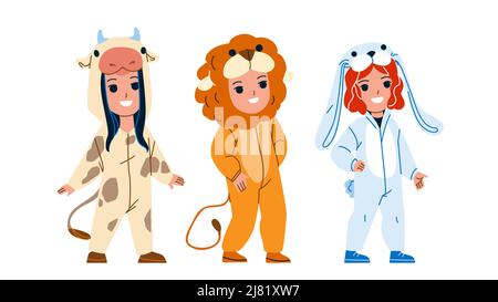 Les enfants portent un pyjama à motif animal drôle ensemble Vector Illustration de Vecteur