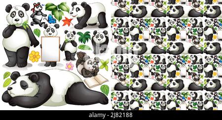 Arrière-plan sans couture avec jolie illustration panda Illustration de Vecteur