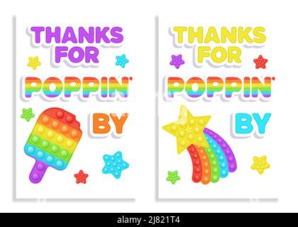 Lot de 2 cartes d'anniversaire Popit arc-en-ciel à motif jouet pour violon. Faites la fête comme un jouet en silicone tendance pour le violon dans des couleurs vives. Étoile à bulles Illustration de Vecteur